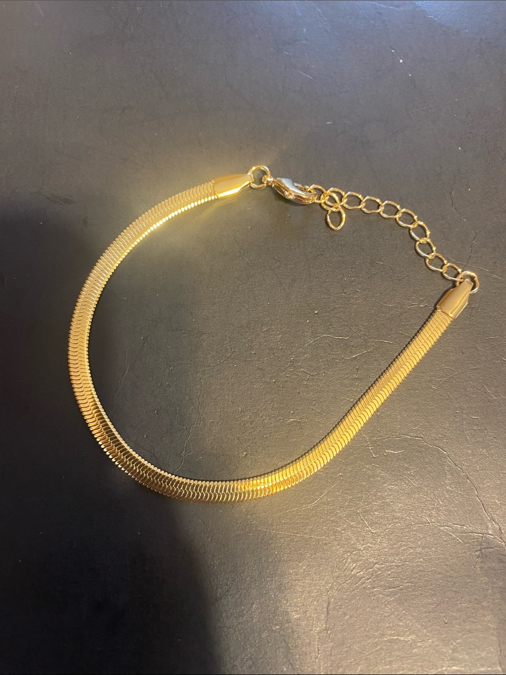 Classic Gold tone Herringbone Bracelet with Adjustable Chain